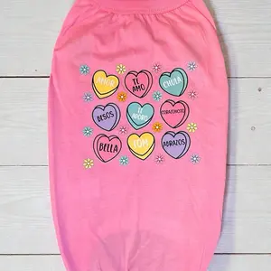 Corazón de Amor Hearts Dog Shirt in Pink with Colorful Heart Designs and Floral Accents for Pet Fashion
