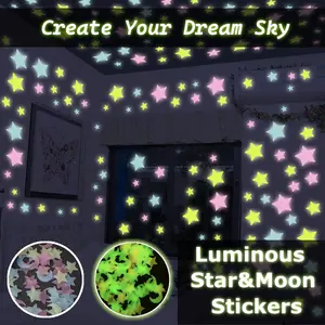 100 Pcs Glow in the Dark Star and Moon Stickers Removable Self Adhesive DIY Room Makeover Bedroom Ceiling Wall Decor Indoor Party Festival Aesthetic Decor for Teens
