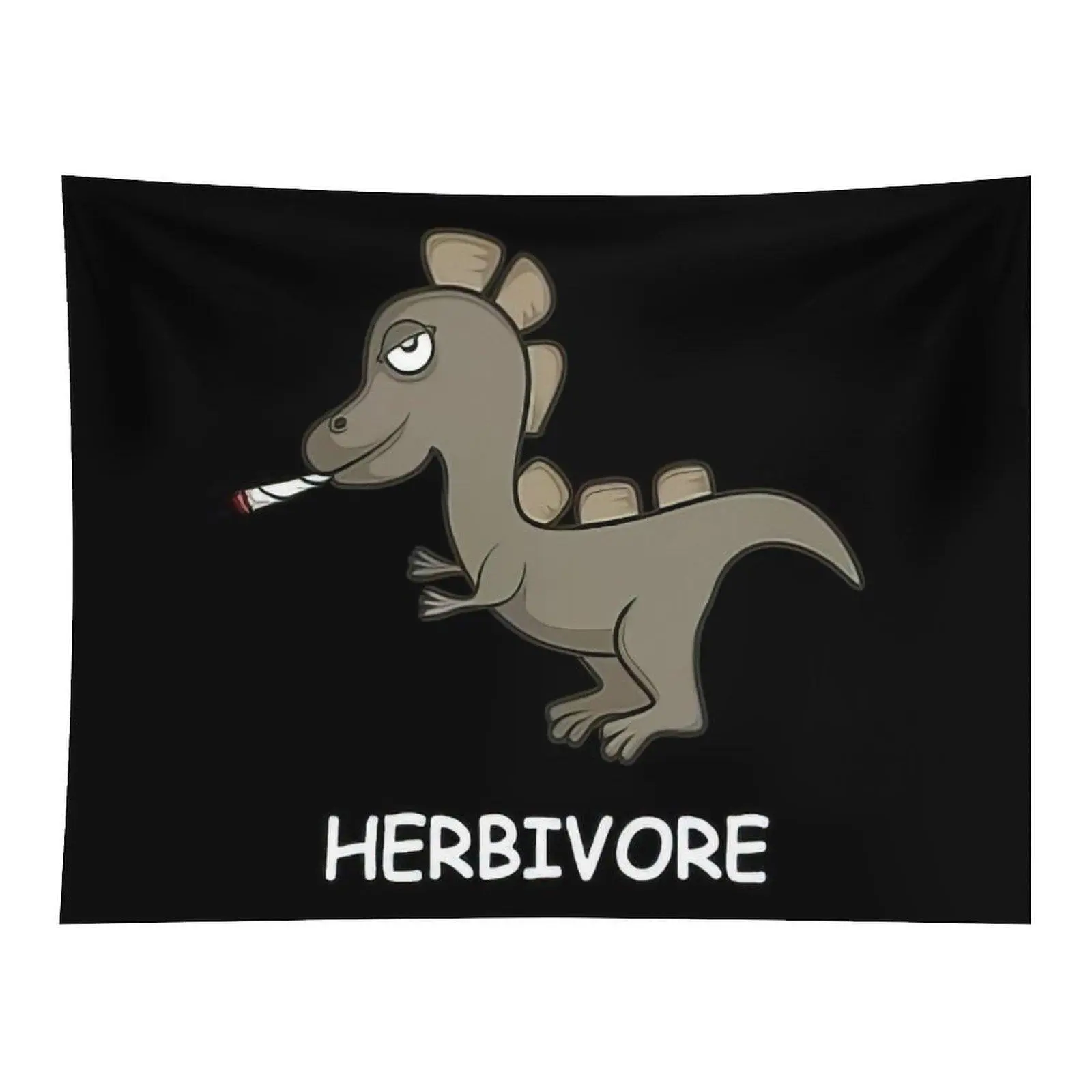 Funny Herbivore Dinosaur Cartoon Tapestry, Cool Stegosaurus Graphic, Black Background Humorous Casual Decor for Dinosaur Lovers’ Indoor Room Living Space