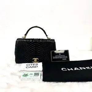 Pre-owned CHANEL Snakeskin Small Coco Handle Flap BlacK N21321986