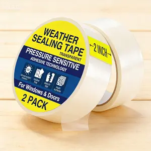 Transparent Heavy-Duty Weather Stripping Tape, Residue-Free Insulation Seal for Doors and Windows, Clear Draft Isolation Sealing Tape, RV and Home Use, 2-Pack 2 Inch Wide