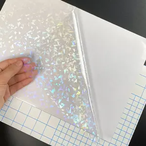 A4 Size 20 Sheets, Broken Glass Clear Holographic Cold Lamination Film, 8.3x11.7 Inch, Waterproof Vinyl Sticker, Non-Printable Diamond Pattern