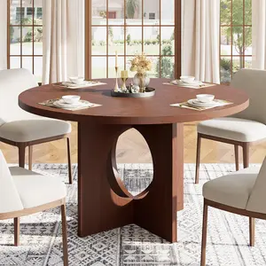 47" Round Dining Table for 4-6, Wood Kitchen Table with Pedestal Base, Modern Circular Dinner Table, Breakfast Table for Living Room,No Chair
