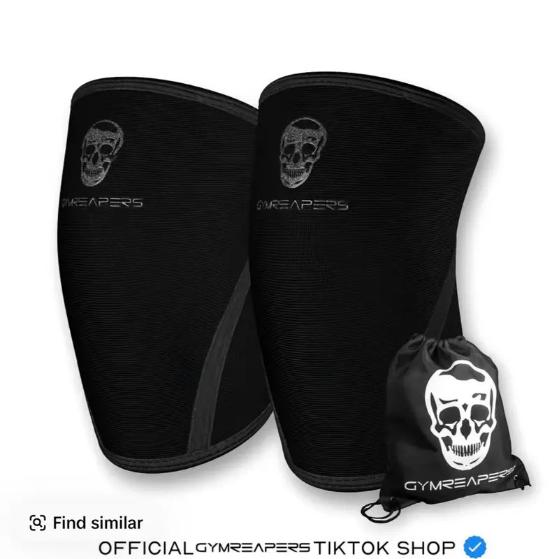 Gymreapers 7MM Neoprene Knee Sleeves Pair All Black for Squats Deadlifts Leg Day Powerlifting Support with Reinforced Stitching USAPL IPF USPA Approved Free Gym Bag Included