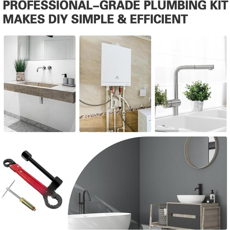 6 Pcs Plumbing Tools Kit with Angle Stop Wrench & 1/2-Inch Compression Sleeve Puller, Professional Plumbers Wrench, Sandpaper and Storage Bag for Frozen/Corroded Angle Stop