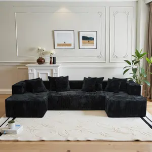【3 Packages shipping】U-Shape Modular Sectional CouchSofa Compressed Corduroy Modern Sleeper Sofafor Living Room,Space-Efficient Modular FloorSofa with Soft Velvet Fabric and Deep SeatSofaConvertible Corduroy Sectional Couch floor plus, Sofas Living Ro