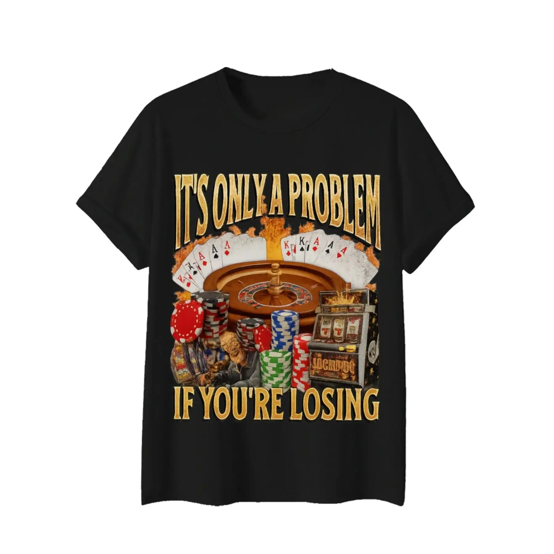 Men's Humor Casino Graphic T-Shirt, Unisex Streetwear Short Sleeve Round Neck Tee with Gambling Slogan for Poker & Roulette Lovers, Tshirt, Shortsleeve, Menswear