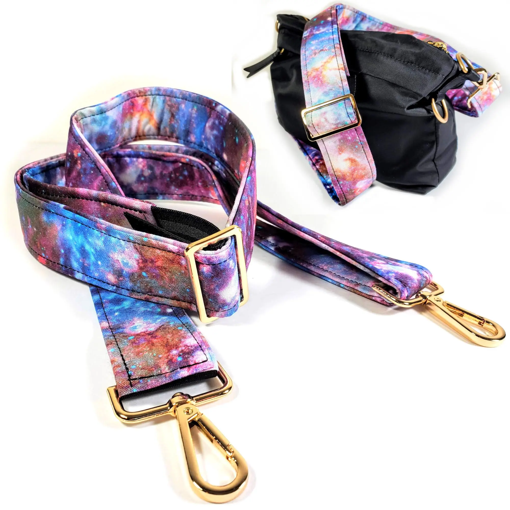 Cross Body Pink Nebula Galaxy Guitar Style Bag Strap -Purple Space Bag
