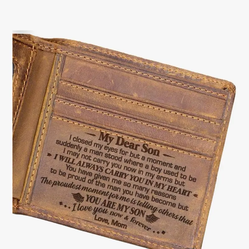 Mom to Son Engraved Wallet - Leather Wallet for Son From Mom - Mens Wallet - Christmas Gift for Son - Perfect Gift for Graduation Birthday