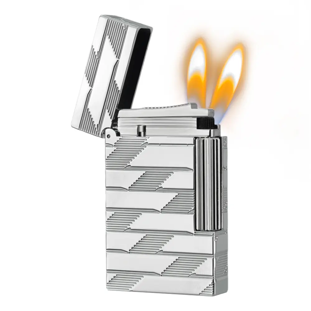 DPT Double Flame 1872 Monogram Satin Metal Mini Refillable Lighter (No Fuel, Satin Black/Yellow Gold, Sound Feature) - Lighter Accessories, Popular Gift for Boyfriend, Brass Body, Guilloche Detail