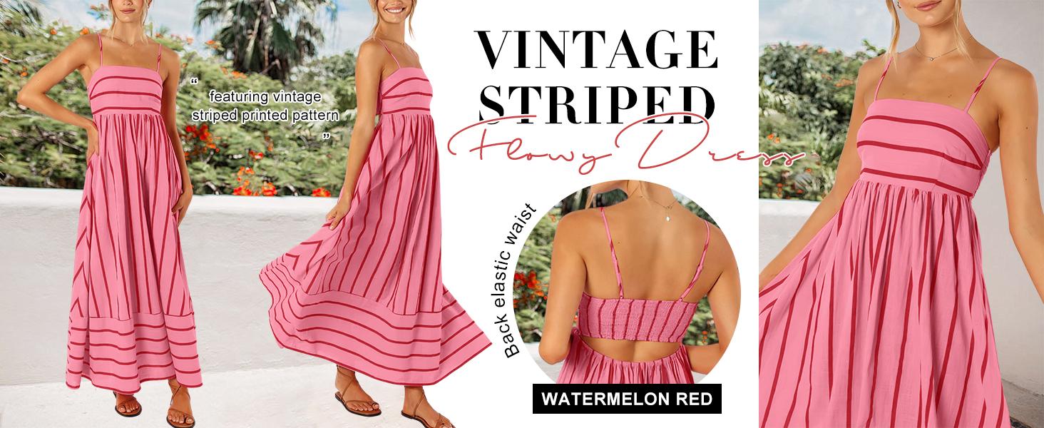 Loveimgs Women's Backless Maxi Dress — Striped & Pleated Design, Sexy Spaghetti Straps, Flowing Full Skirt Loveimgs Women's Backless Maxi Dress — Striped & Pleated Design, Sexy Spaghetti Straps, Flowing Full Skirt