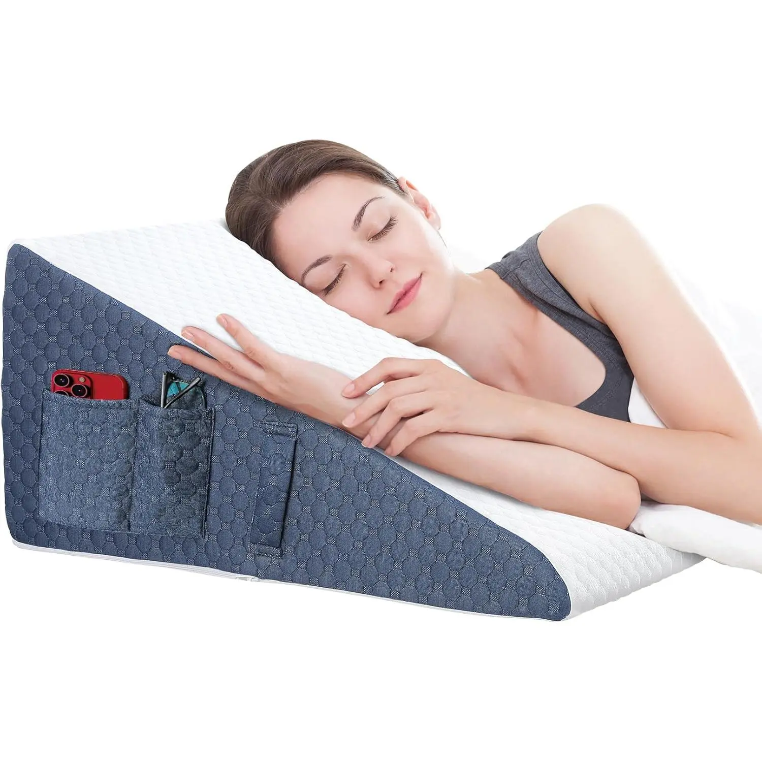 12inch Wedge Pillow for Sleep, Updated Bed Wedge, Acid Reflux, Heartburn, GERD, Neck Pain, Cooling Memory Foam Top, Removable Washable Cover Incline Wedge Pillow for Improved Sleep
