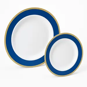 Royal Blue Bordered Premium Plastic Plate Set - 20 Pack