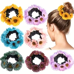 Boho Simulation Sunflower Hair Tie For Women   Sweet Hair Rope Elastic Hair Accessories For Ponytail Bun Holder