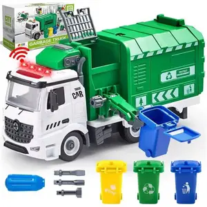 JoyX Recycling Garbage Truck Toy for Boys and Girls – Friction-Powered Side-Dump Truck with Lights, Sounds, Trash Cans, and Assembly Tools – Perfect Educational Play Set christmas  2024 Blue Monster
