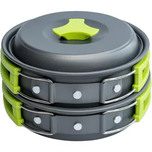 Camping Cookware Mess Kit for Backpacking Gear - Camping Cooking Set - Camping Pots and Pans Set - Backpacking Stove/Portable Stove Compatible - Camp Kitchen Equipment Accessories Pot