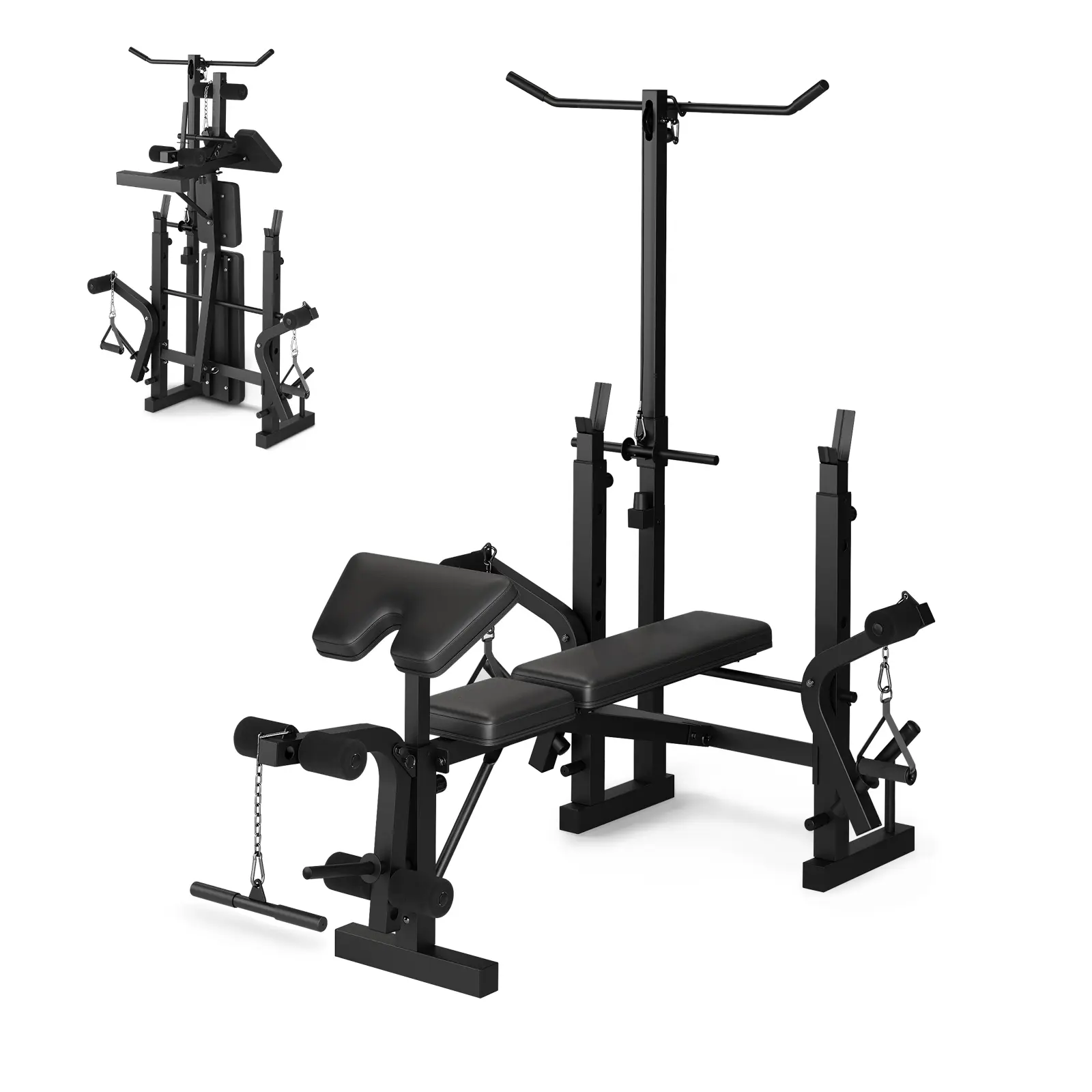 Unisex 7-in-1 Adjustable Compact Weight Bench Set, 900 LBS Capacity with Leg Extension, Leg Curl, Preacher Curl & Squat Rack, Foldable Full Body Weightlifting Strength Training Equipment for Home Gym, Multifunctional