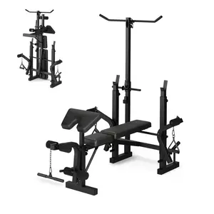 7-in-1 Adjustable Weight Bench Set, 900 LBS Capacity with Leg Extension, Leg Curl & Preacher Curl, Foldable Multifunctional Strength Training Bench with Squat Rack for Home Gym