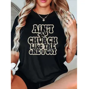 Women's Inspirational Christian T-Shirt - "Ain't No Church Like The One I Got" Faith-Based Tee - Soft Crew Neck Church Outfit - Pastor's Wife Gift, Baptism Clothing - Black with Bold White Lettering - All-Season Religious Apparel,