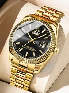 New Men's Steel Band Waterproof Casual Classic Dual Calendar Luminous Watch, Simple Elegant Design, Fashionable Timepiece for Daily Wear