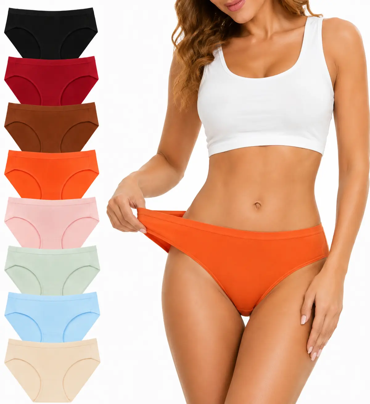Women's Cotton Bikini Briefs 10-Pack - High Cut, Full Coverage, Soft Breathable Stretch Low Rise Underwear for Everyday Wear with Colorful Fabric Fit Style, Panty, Lady, Cotton Underwear, Low Waist, Plain, Panties,    Basic  ,    Essential   Basic