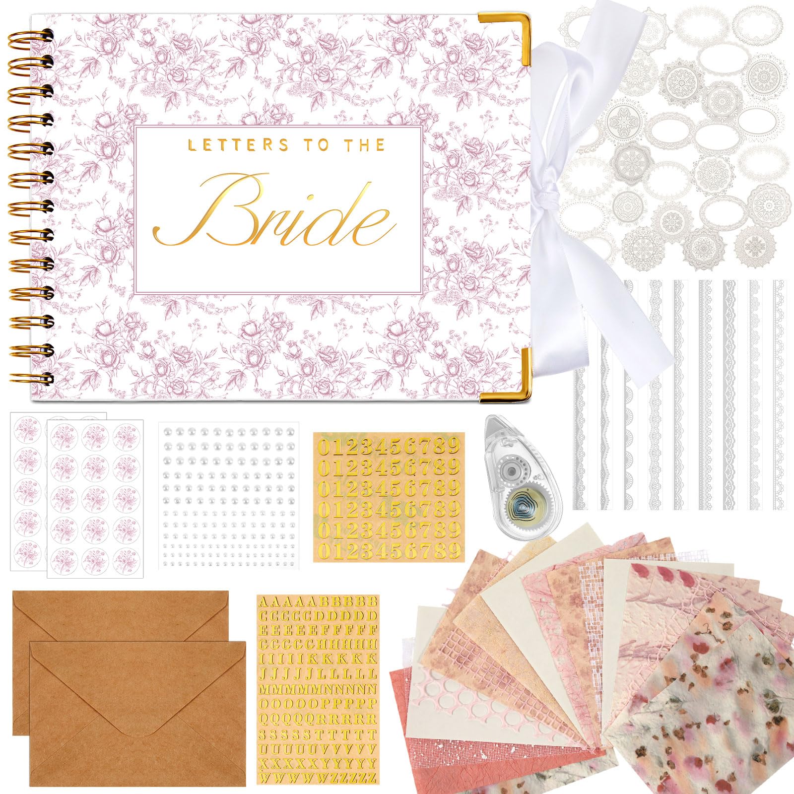 Letters to the Bride Book Wedding Gift - Heartfelt Wedding Letters Scrapbook for Bride, DIY Bridal Shower Gift from Bridesmaids & Mom, Elegant Pearl Decor Keepsake Memory Book for Wedding Morning