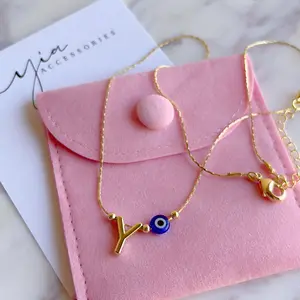 Initial Necklace with Evil Eye 18k Gold Plated 16in Chain + 2in Extension Personalized Jewelry Goldplated Letters Pendant Alphabet Pendant