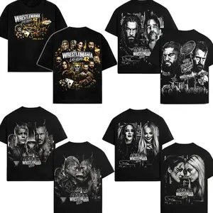 Women's Short-Sleeve Soft Fabric Novelty WWE WrestleMania 42 Las Vegas Graphic T-Shirt - Casino-Style Vintage Streetwear, Roman Reigns Cody Rhodes Rhea Ripley Seth Rollins Design, Pro Wrestling Fan Gift for Gym Use