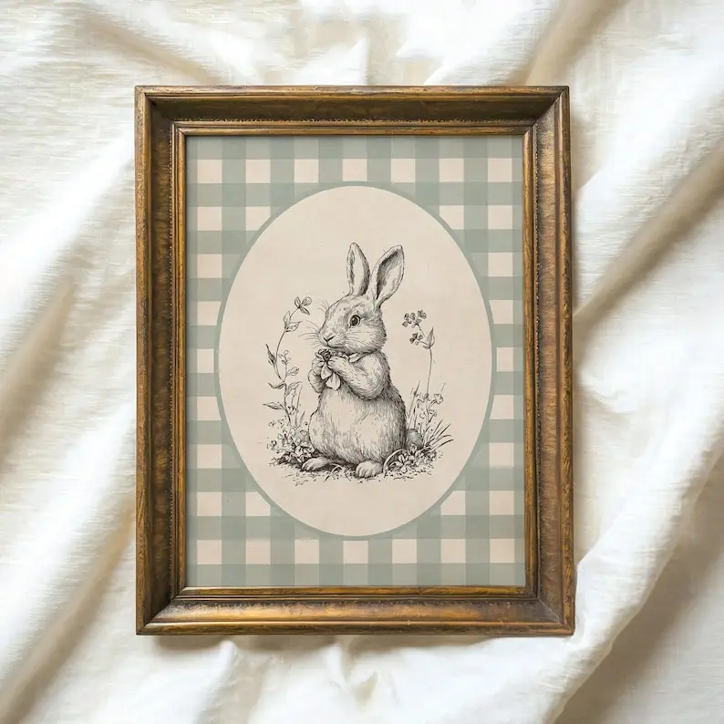 Vintage Easter Bunny Sketch Print, Rabbit Drawing Print Unframed