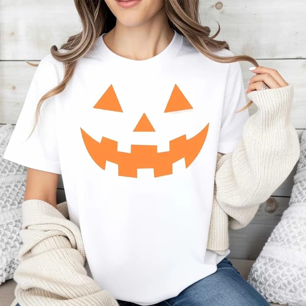 Orange Pumpkin Face Print, Raglan Long-Sleeved T-Shirt, Halloween Festival Theme, Casual Party Wear