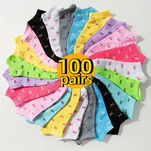 [Comfortable Knit] Women's Polyester Socks | 20/40/60/80/100 Pairs | Polyester | Comfortable Knit Fabric with Elastane for Stretch, Easy Machine Wash | Casual | Women | Striped Crew and Ankle Length | Easy Machine Wash