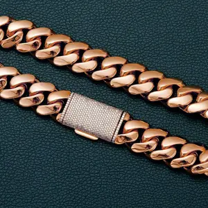 Rose Gold Cuban Link Chain – Iced Out Lock Clasp 14-22mm Drip Chain for Men & Women – Streetwear Statement Bling Shine Built To Flex Bold Unisex