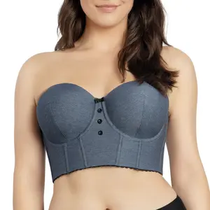 PARFAIT Dolly Denim P50118 Women's Strapless Bustier with Smooth Light Foam Cups, Full Back, and Multiple Hook and Eye Closure, Black - Bras