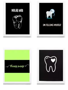 Office Art Frame 4-Pack Framed Dental Art Set Dental Vibes Ready-to-Hang Neon Prints for Dental Offices & Waiting Rooms
