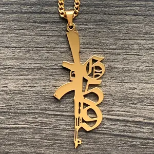 $uicideboy$ G59 Rifle Necklace 1.5" Gold Plated Mirror Polished Stainless Steel GREY59 Pendant Hypoallergenic Rust Resistant with Choice of Chain Suicideboys Free Gift Included