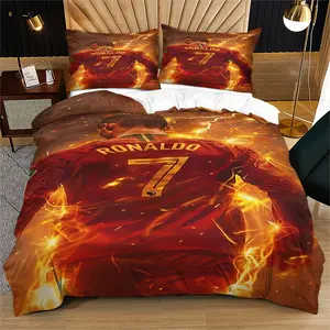 Cristiano Ronaldo's star studded style patterns do not carry cotton, soft and durable bed duvet cover set, including 1 duvet cover and 1 or 2 pillowcases, without duvet core and pillow core, suitable as holiday gifts