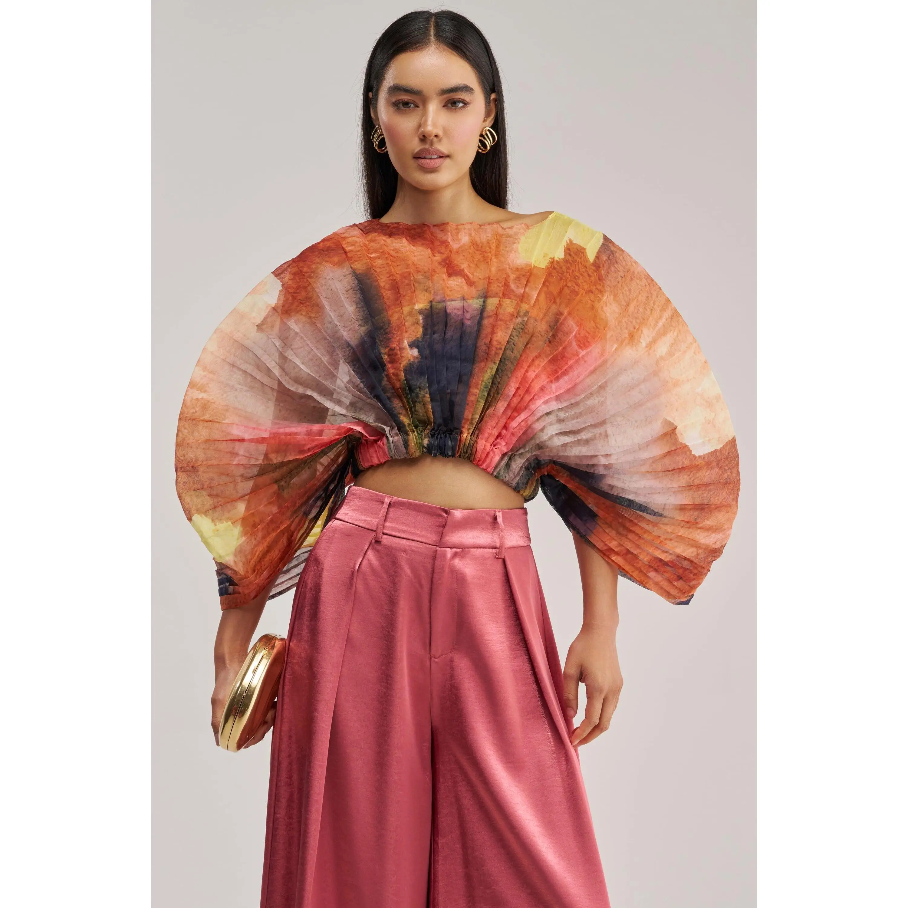 WATERCOLORS CHIFFON FAN TOP