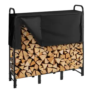 VEVOR Firewood Rack with Waterproof Cover,  4 ft Outdoor Firewood Holder, 1/4 Cord Storage Metal Log Holder, 400lb Max Weight Capacity, Top Covered, Powder-Coated Wood Storage Rack for Fireplace Deck