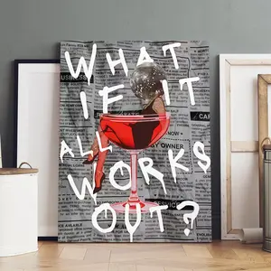 1 count wooden frame canvas, "Everything will be Fine" newspaper style cocktail decoration poster, retro collage style creative poster, Vintage wall art, fashion home art wall decoration, home decoration, exquisite gifts