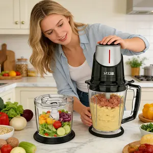 SPZTJK Meat Grinder,Food Processors With 2 Bowls and 4 Bi-Level Blades, Mini Electric Food Chopper 300W, For Baby Food, Meat, Onion, Vegetables