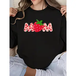 Women's Funny Strawberry First Birthday Family Crew Neck Long Sleeve Sweatshirt with Cute Print for Mom and Daughter Matching Outfits