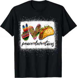 100% Cotton Peace Love Tacos Shirt Cute Taco Tuesday Mexican Food Lovers T-Shirt