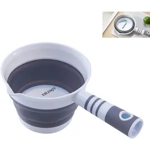 Folding Plastic Water Dipper Bath Ladle Water Scoop Tabo for Travel Kitchen Garden Bathroom Grey