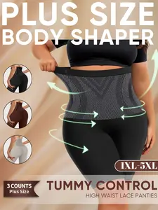 3-Pack Plus Size High Waist Shapewear Pants, 1xl-5xl, Tummy Control, Butt Lifting, Non-Rolled Edges, Casual Style, All Seasons