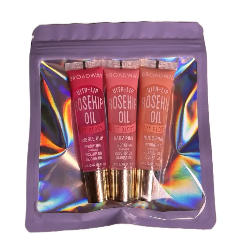 Broadway Vita-Lip Coconut Oil Lip Gloss Pack of 3 - Rose Hip Oil, Baby Pink, Nude Pink  - Makeup, Lipgloss, Glossy Jojoba Cosmetic