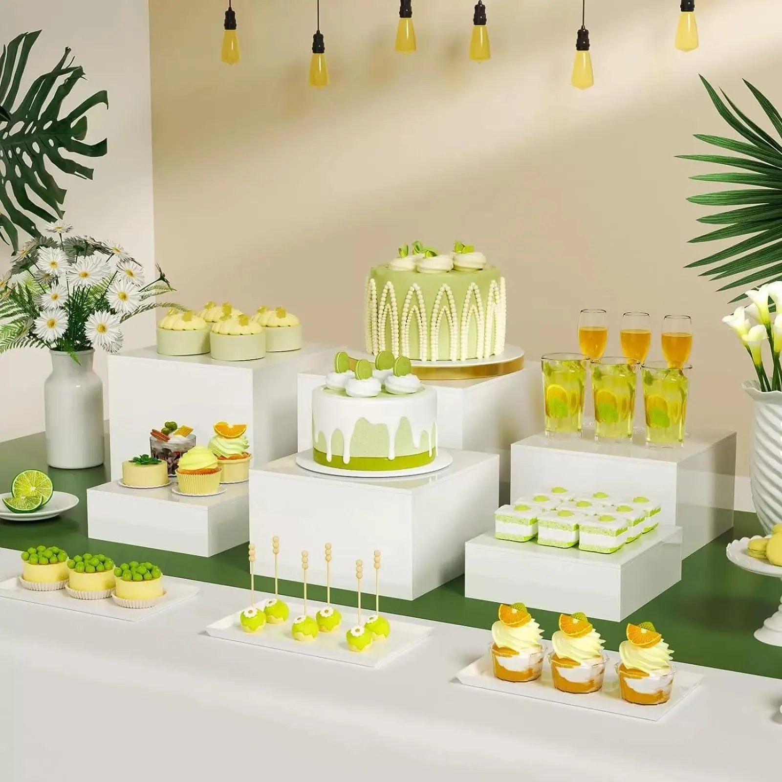 Acrylic Buffet Risers Set - Hollow Base Smooth Lightweight Cube Indoor Display Shelves, Stacks to Save Space, Cake Stands for Party, Wedding, Kitchen Baking, Pantry Storage, Dessert Chocolate Box Displays
