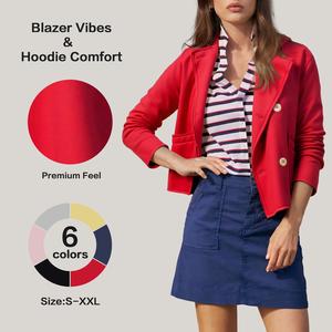 FISOEW Women's Long Sleeve Collared Fleece Sweatshirt Blazer - Preppy Style Basic Cropped Essential, Casual Elegant Everyday Outerwear for Campus, Brunch #Springtok #ValentinesDay