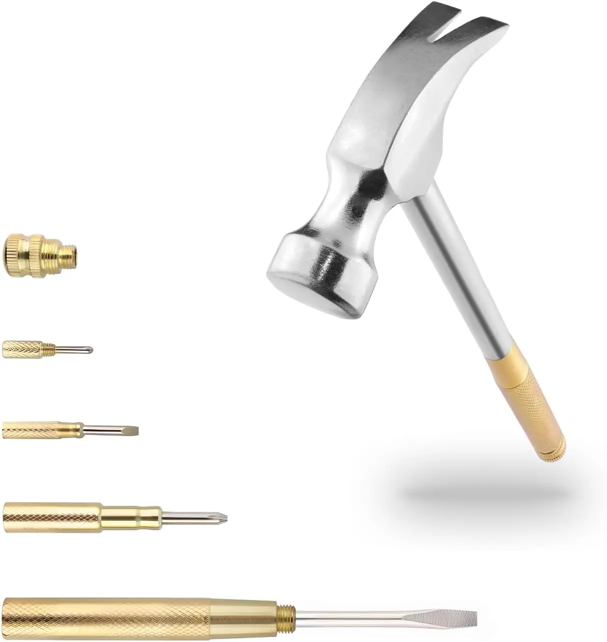 Small Metal Hammer 6 in 1 with Slotted/Flat  Phillips  Claw Hammer Manual, Portable Multifunction Tool Hammer ( )