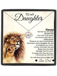 To My Daughter Corwn Pendant Necklace, Love Heart Necklace, Girl Necklace, Dad to Daughter Gifts