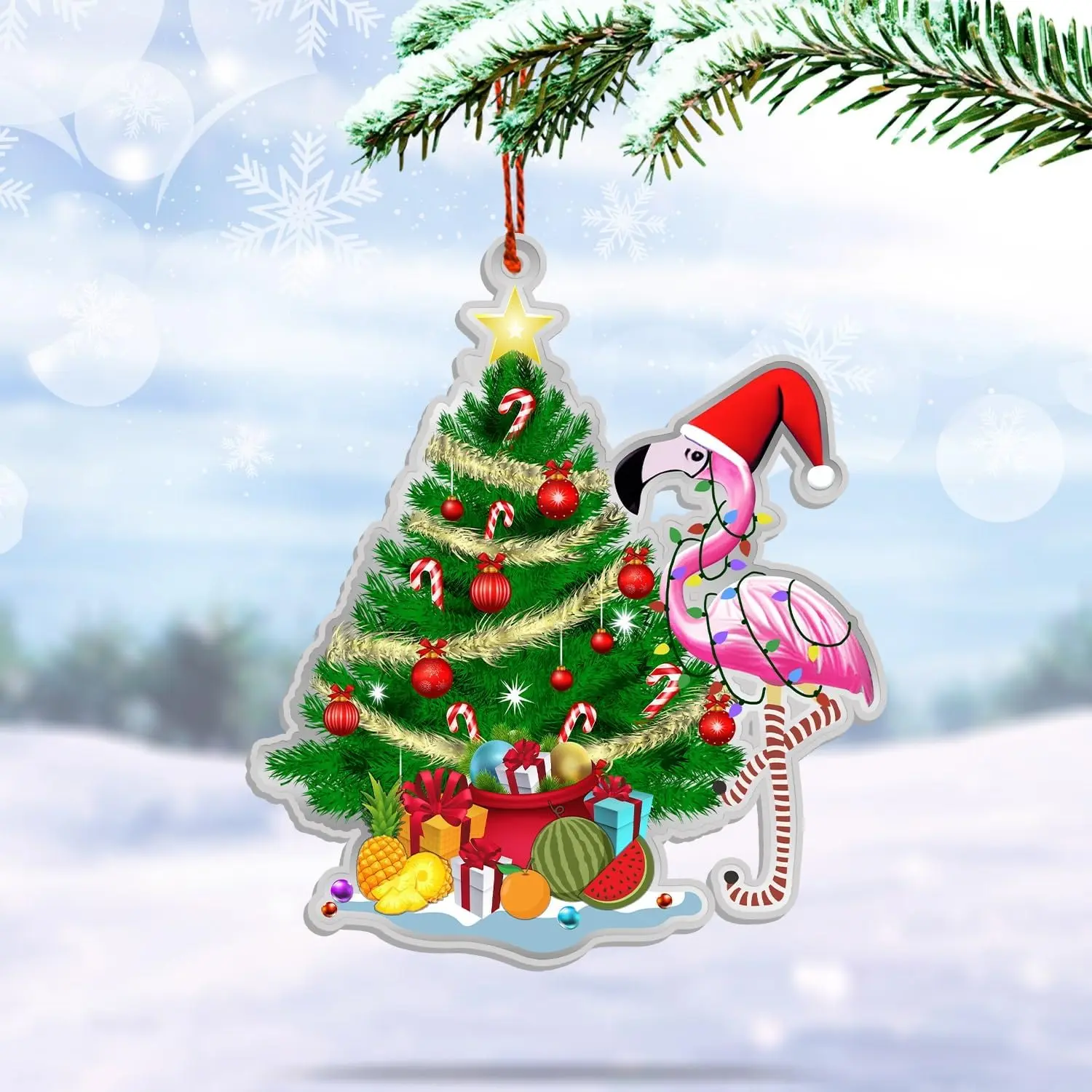 Flamingo Christmas Tree Decorations - Aluminum Flamingo Ornament (not 3D) -